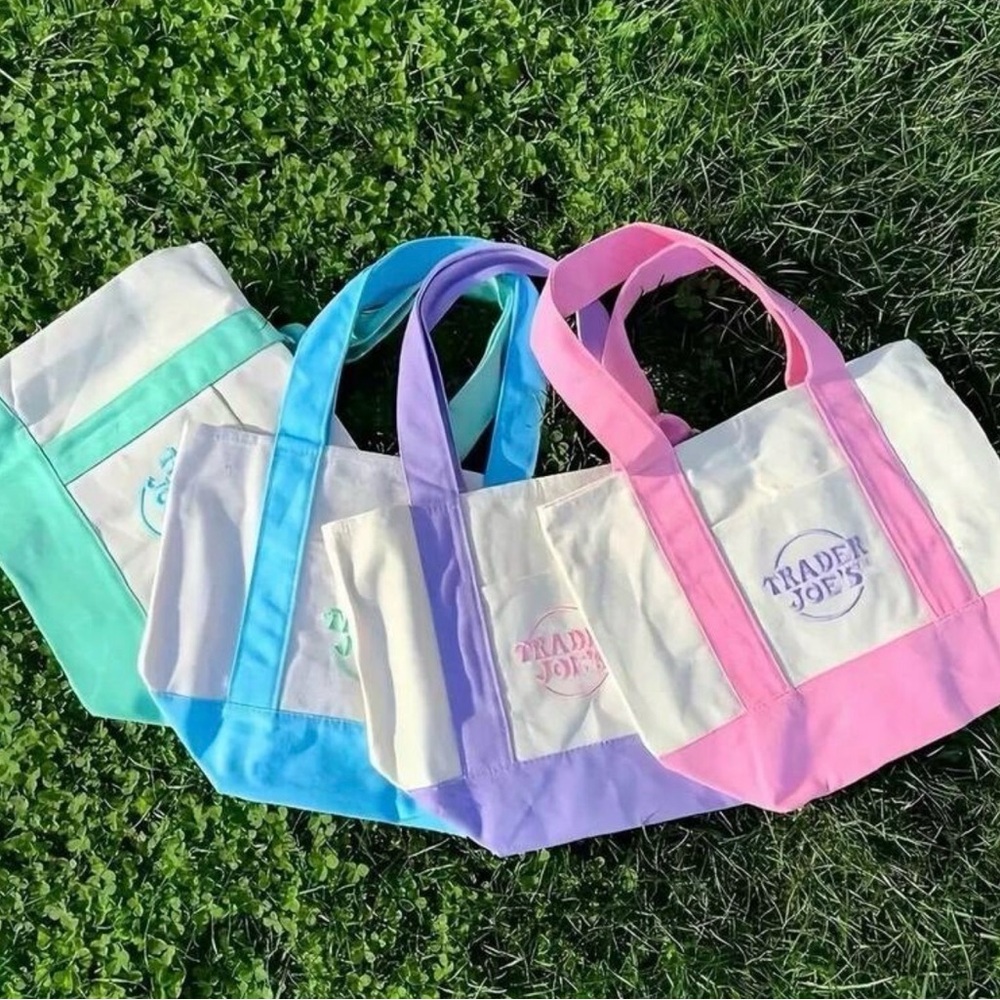 Trader Joe’s Canvas Tote Bag with Pastel Trim - Pink, Blue, Lavender, Mint